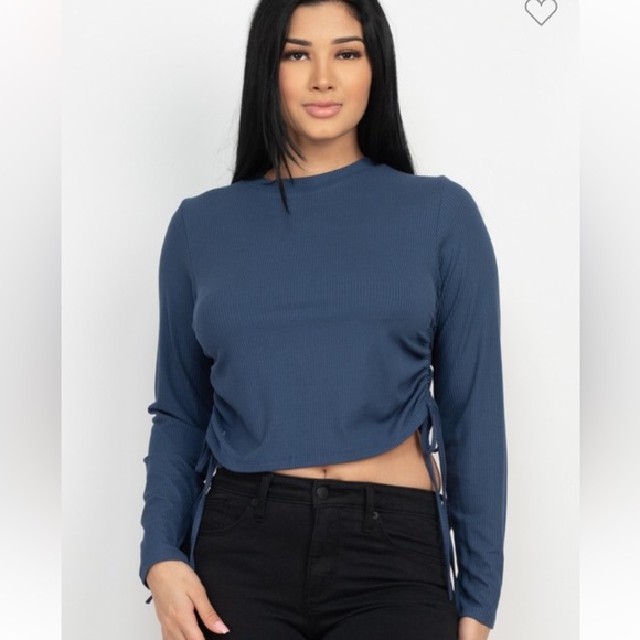 Cranberry Adjustable Ribbed Ruch Top - Picture 2 of 2